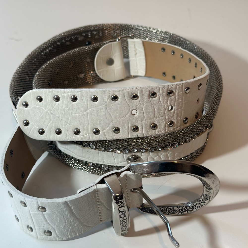 berge belt white studded metal Belt Women’s X-Large made in italy